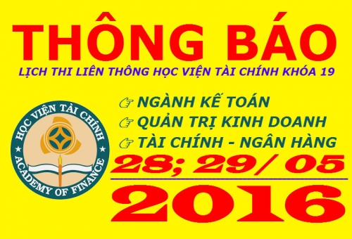 Thông báo lịch thi liên thông ĐH - Học viện Tài chính khóa 19