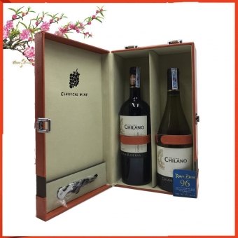 Hộp da đôi hai chai vang Chile Chilano