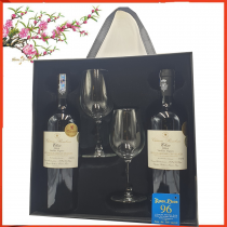 Hộp da 2 chai vang kèm ly vang Elise