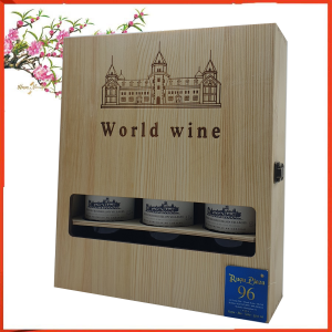 Hộp gỗ ba chai rượu vang Pháp Rombeau