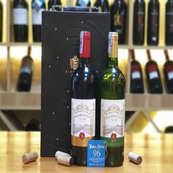 Hộp đôi da hai chai vang Pháp Balmontee