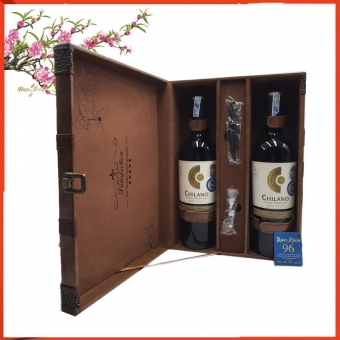 Hộp da đôi hai chai rượu vang Chilano Gold Premium Syrah