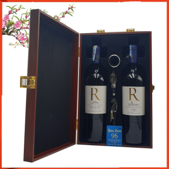 Hộp gỗ Sơn mài hai chai vang Pháp R