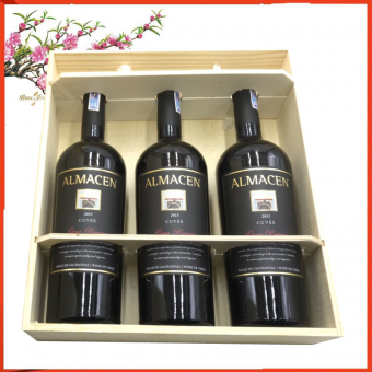 Hộp gỗ 3 chai vang Pháp Almacen