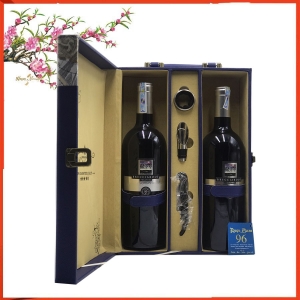 Hộp da hai chai vang Ý Brecciarolo Silver mác bạc