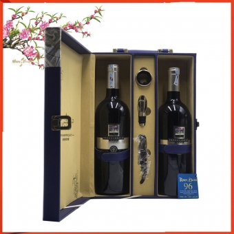 Hộp da hai chai vang Ý Brecciarolo Silver mác bạc