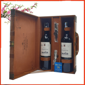 Hộp da hai chai rượu vang Pháp Rombeau