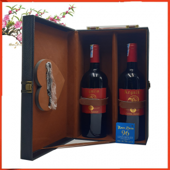 Hộp da đôi hai chai vang Pháp Argalis