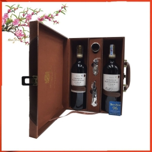 Hộp da hai chai vang Pháp Domaine Sainte Cecile Syrah