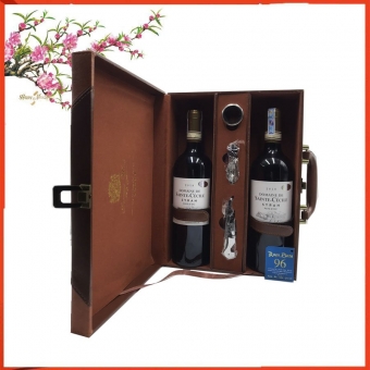 Hộp da hai chai vang Pháp Domaine Sainte Cecile Syrah
