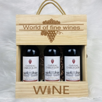 Hộp gỗ 3 Chai Vang Pháp CHATEAU L'ARLEQUIN 14%